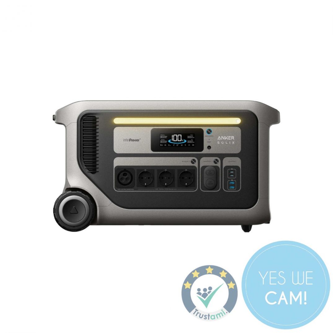 Anker SOLIX F3000 Powerstation mit 3.072 Wh Speicher und 3.600 W Dauerleistung in zentraler Frontansicht