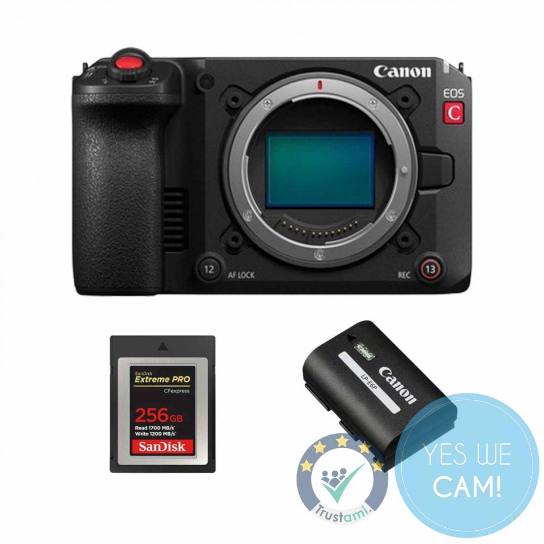Canon EOS C50 Cinema Kamera mit CFexpress 256GB Speicherkarte und LP-E6P Akku im Battery Bundle