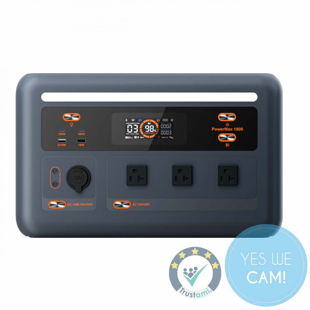 Oscal PowerMax 1800 tragbare Power Station mit 1488Wh LiFePO4 Akku und 1800W reiner Sinuswelle, Frontansicht