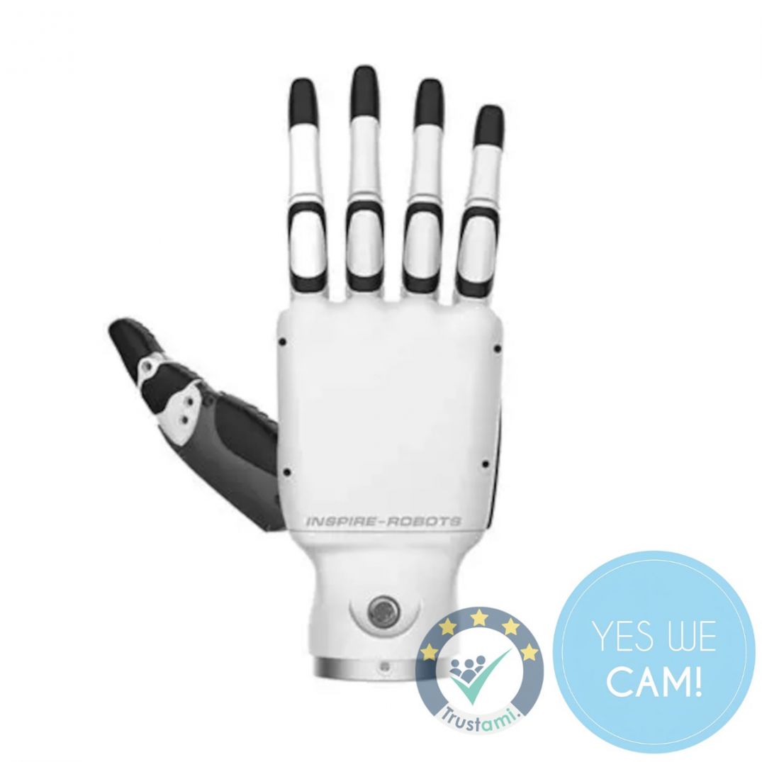 Unitree Inspire Robots Dexterous Robotic Hand RH56DFQ-2R rechts ohne Handgelenk Vorder- und Rückansicht mit fünf Fingern und taktiler Sensorik