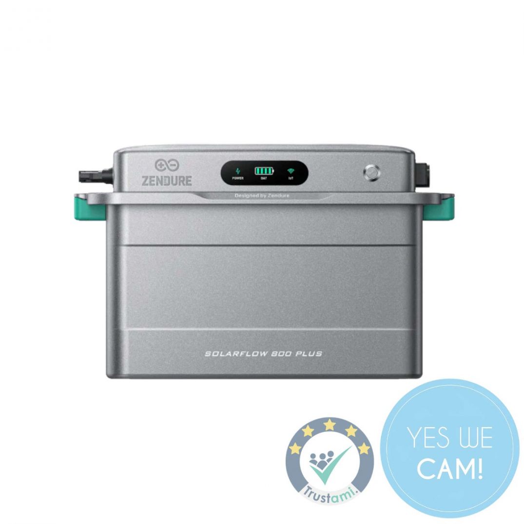 Zendure SolarFlow 800 Plus Balkonkraftwerk Speicher Frontansicht mit LED-Display und Statusanzeige