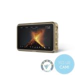 ATOMOS NINJA ULTRA 5,2-Zoll-HDR-Monitor-Recorder in schräger Frontansicht mit Vulkanaufnahme auf dem Display.