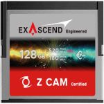 Exascend Cinema CFast 128GB CFast-2.0-Speicherkarte in Frontansicht mit 520 MB/s Read und 180 MB/s Write Angabe