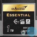 Exascend Cinema Cfast 1TB Essential Speicherkarte Frontansicht mit 4K und 550 MB/s Lesegeschwindigkeit