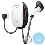 Oscal EV7000 Charger Wallbox in Frontansicht mit aufgewickeltem Ladekabel und integriertem Ladestecker.