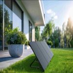 Sunshare Ray Solarmodul 285W Komplett Schwarz auf Aufständerung im Garten vor modernem Wohnhaus bei Tageslicht