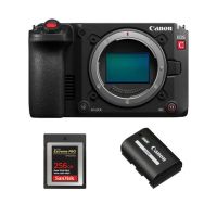 Canon EOS C50 4K Cinema Kamera mit 256GB CFexpress Speicherkarte und Canon LP-E6P Akku als Bestandteil des Battery Bundles